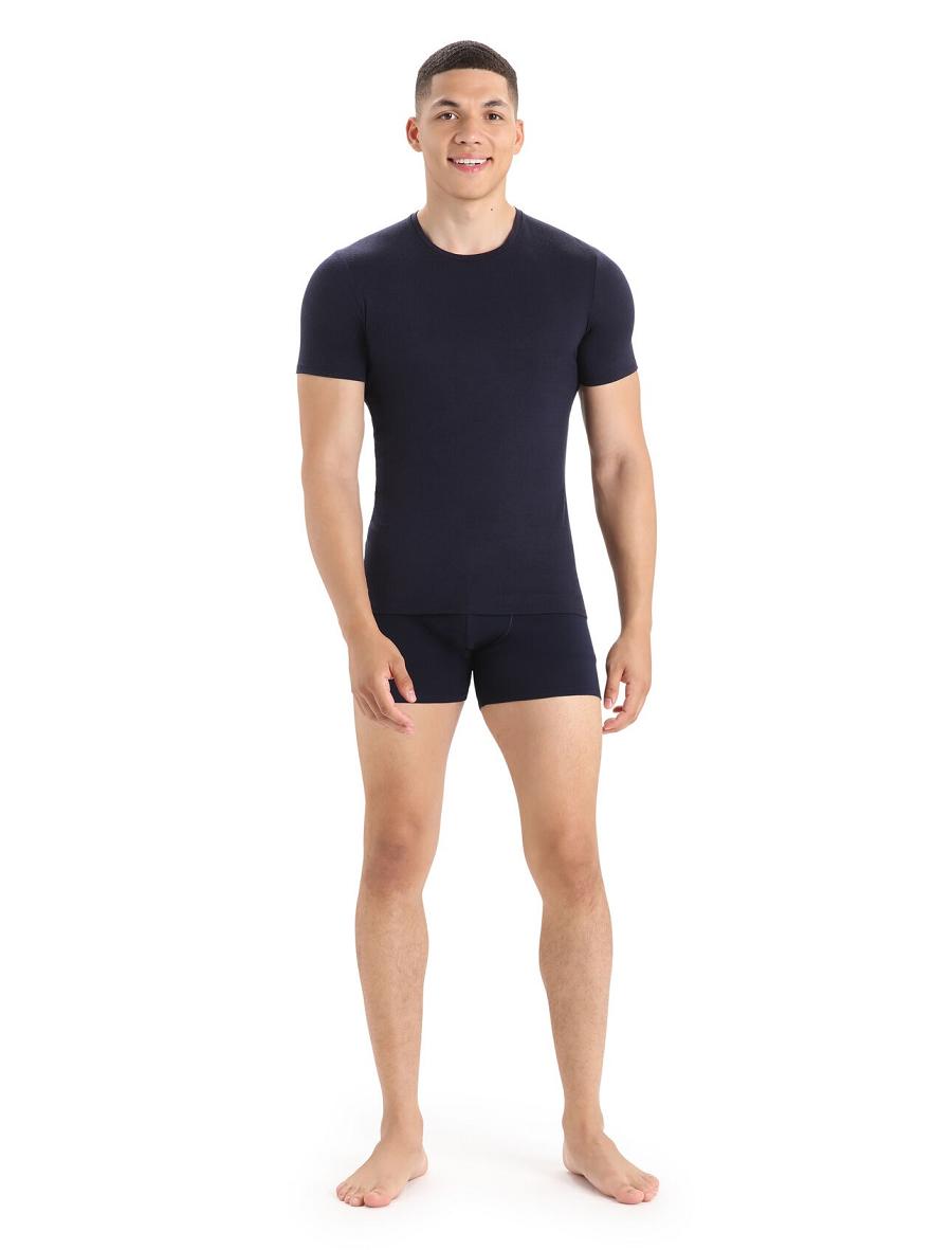 Midnight Navy Men's Icebreaker Merino Anatomica Short Sleeve Crewe T-Shirt Underwear | USA 1301GSOL